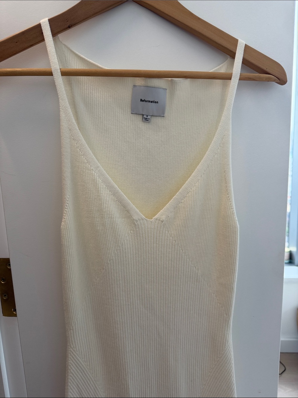 Reformation Cream Ribbed V-Neck Slip